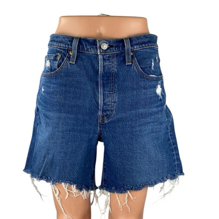 Levi's Premium Women's Blue Dark Wash Distressed Cutoff Denim Jean Shorts Size M