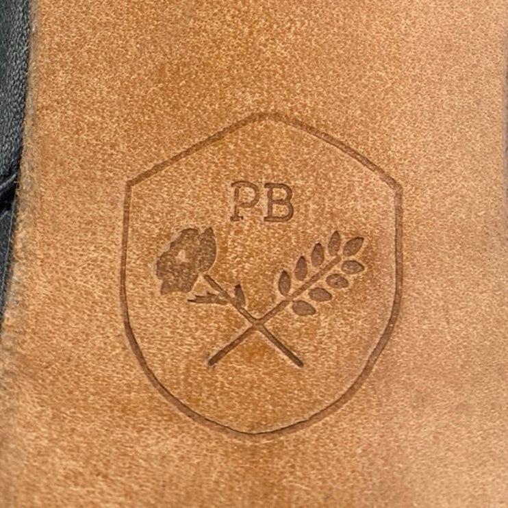 PB Women's Black Leather Almond Toe Buckle Strap Zip Chelsea Ankle Boots Size 8