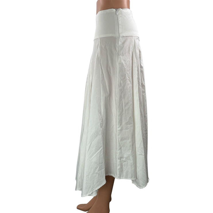 NEW Zara Women's White Pleated Mid Waist Asymmetric A Line Midi Skirt Size S