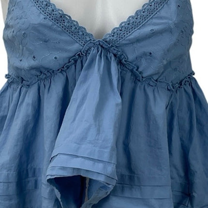 BP. Blue Lace Eyelet V Neck Sleeveless Crop Babydoll Peplum Camisole Tank Top S