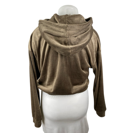 H&M Women's Brown Fleece Full Zip Hoodie Hooded Long Sleeve Sweatshirt Top XL