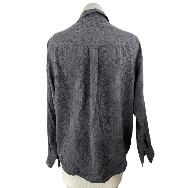 Rails 100% Silk Womens Black Snakeskin Print Long Sleeve Button Down Shirt Top M