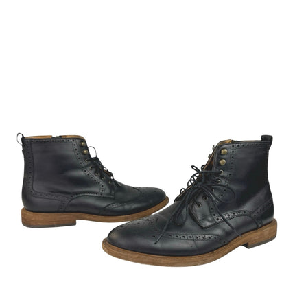 Warfield & Grand Men's Black Leather Eyelet Cap Toe Lace Up Zip Ankle Boots 10
