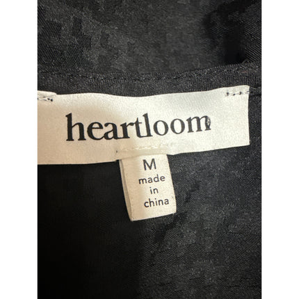 Heartloom Black Long Sleeve Deep V Neck Houndstooth Ruffle Blouse Crop Top Sz M