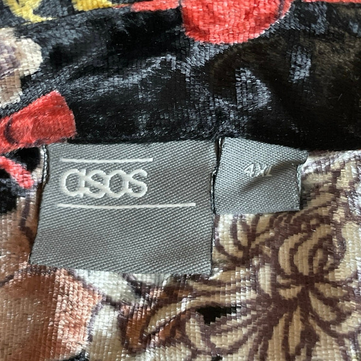 ASOS Women's Multicolor Velvet Velour Floral Long Sleeve Button Up Shirt Top 4X