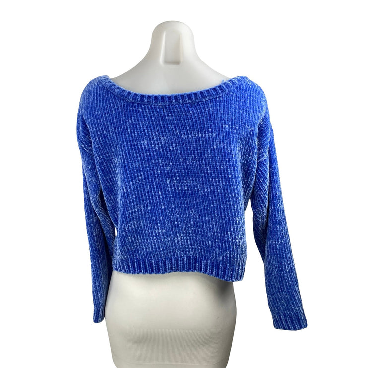 Missguided Women's Blue Knit Chenille Long Sleeve Crop Sweatshirt Sweater Top 2