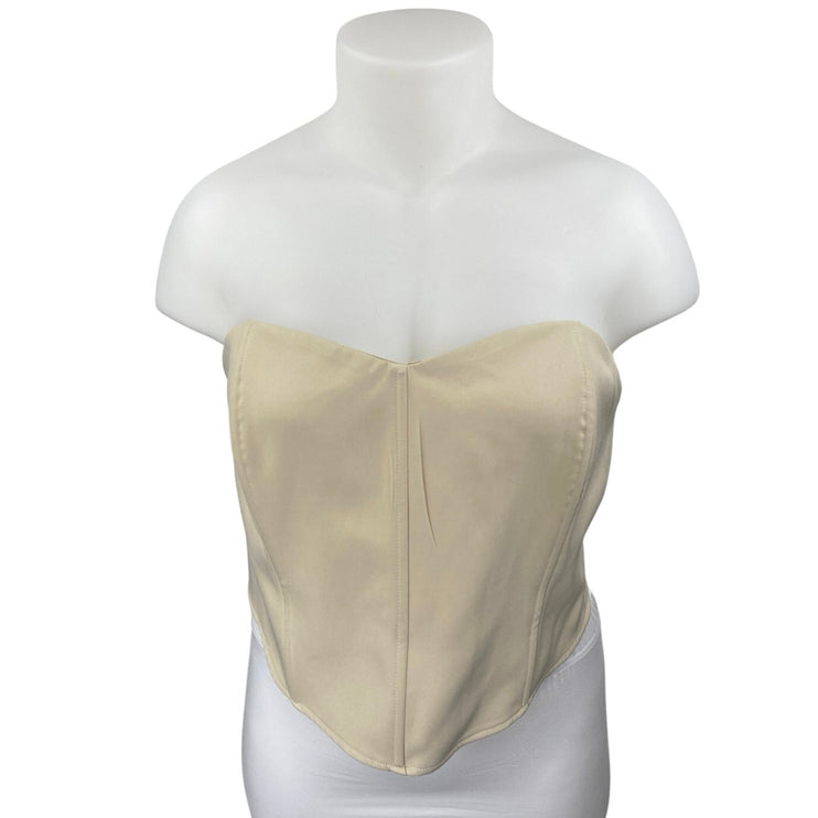 Boohoo Beige Sleeveless Strapless Zipper Cami Bandeau Corset Crop Tank Top 16