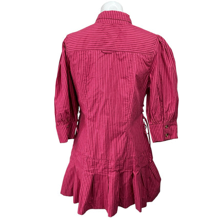 NEW Anthropologie Damson Madder Maisie Pink Striped Ruffle Mini Shirt Dress 14