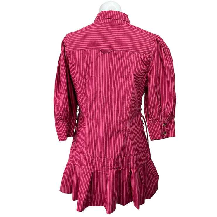 NEW Anthropologie Damson Madder Maisie Pink Striped Ruffle Mini Shirt Dress 14