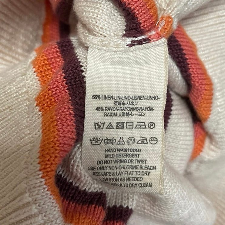 Free People Womens Beige Linen Striped Mock Neck Short Sleeve Sweater Top Size S