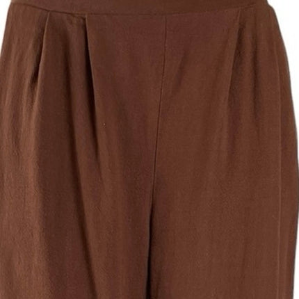 Monteau Women's Brown High Rise Pull On Wide Leg Boho Trousers Pants Size M