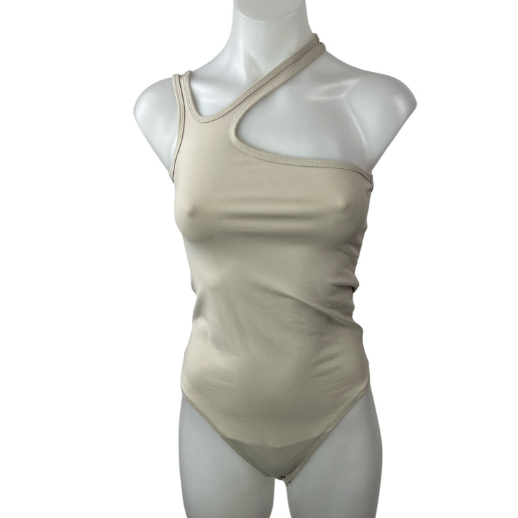 Abercrombie & Fitch Beige One Shoulder Thong Cutout Tank Bodysuit Top Size S
