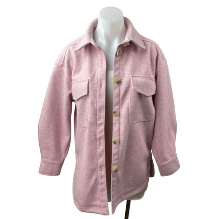 H&M Women's Pink Marled Collared Long Sleeve Button Down Shacket Coat Jacket XS