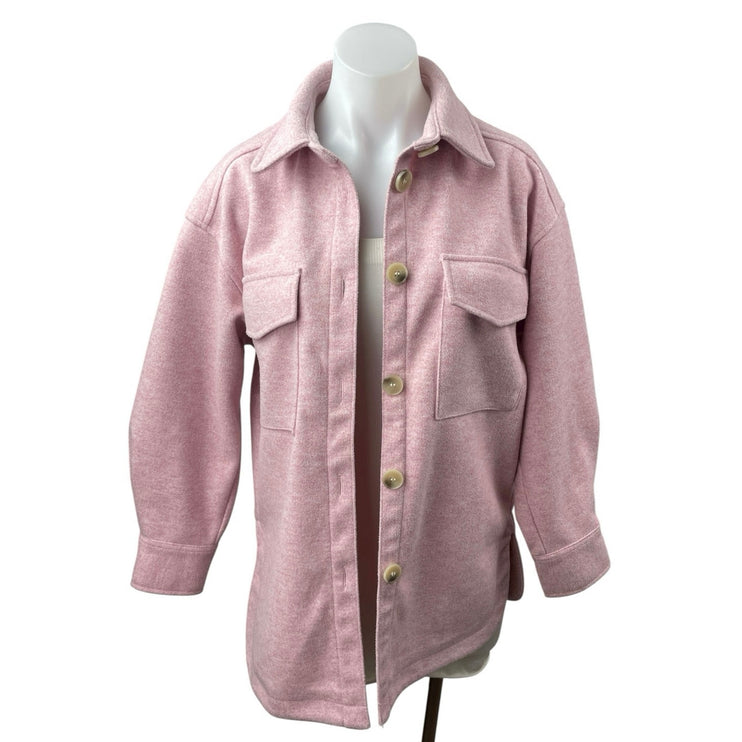 H&M Women's Pink Marled Collared Long Sleeve Button Down Shacket Coat Jacket XS