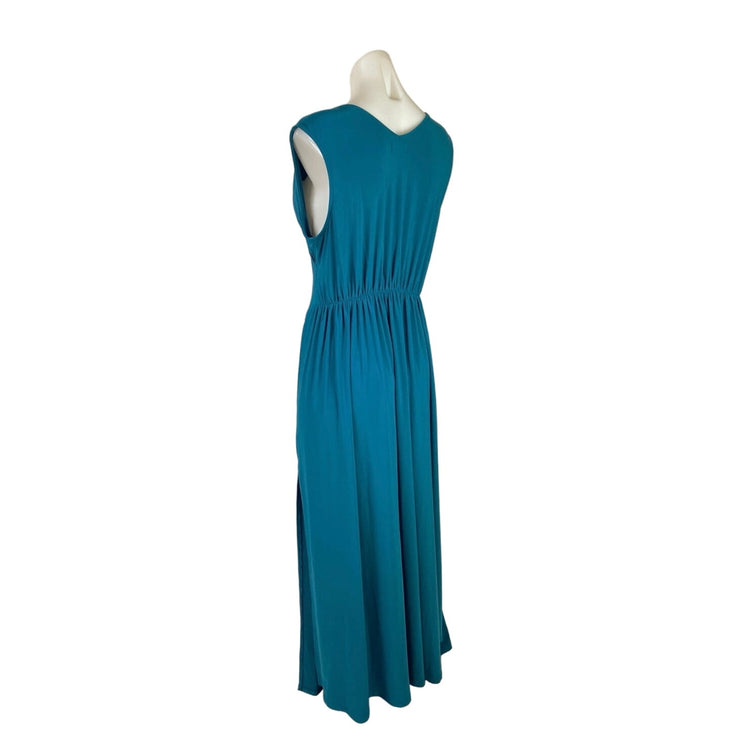 Halogen Blue V-neck Sleeveless Side Slit Stretch Knit Maxi Cocktail Dress Size S