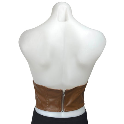 Princess Polly Brown Faux Vegan Leather Sleeveless Bandeau Crop Tube Tank Top 6