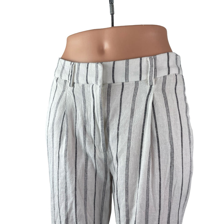 Old Navy Women's White Linen Striped Taylor High Rise Wide Leg Trousers Pants S