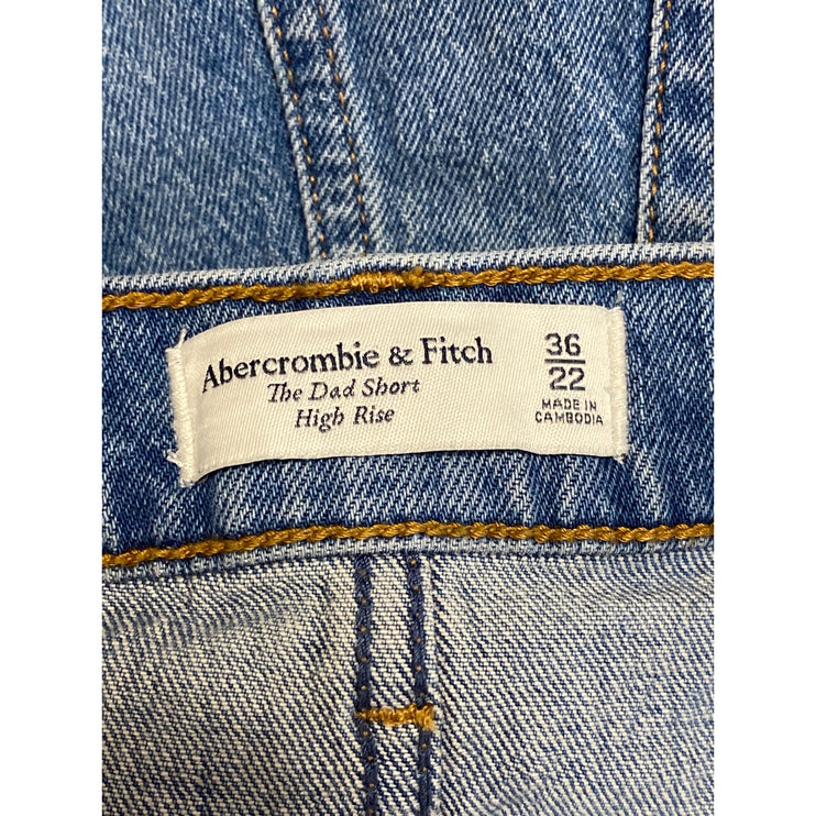 Abercrombie & Fitch Blue High Waisted Frayed Raw Hem Denim Jeans Dad Shorts 36