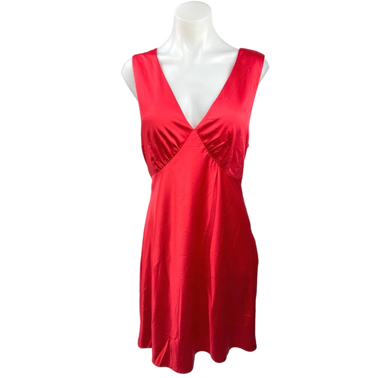 NEW Zesica Red Silk Satin Deep V Tie Back Sleeveless Party Mini Dress Size L