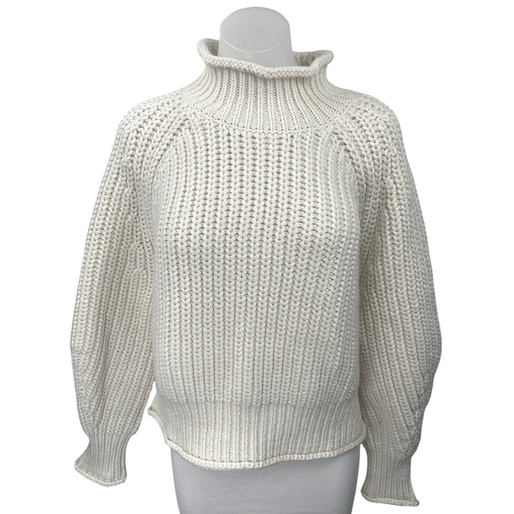 H&M White Ribbed Knit Turtleneck Long Sleeve Oversized Pullover Sweater Top XL