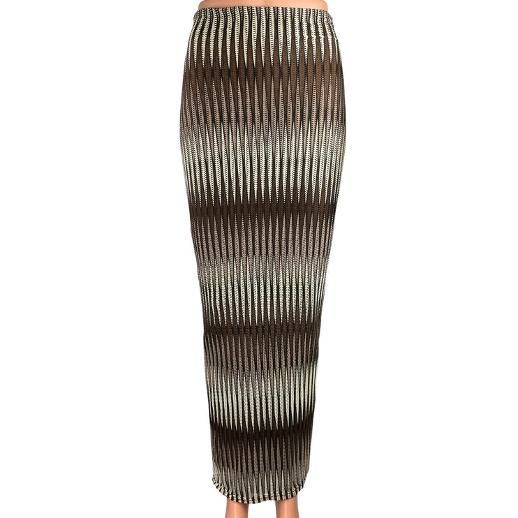 Women's Brown Beige High Waist Back Slit StretchFitted Pencil Maxi Skirt Size S