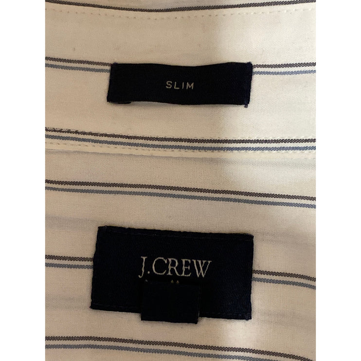 J.Crew Men's White Striped Collared Long Sleeve Slim Button Down Shirt Top Sz M