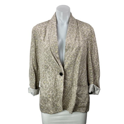 Raquel Allegra Cream Gray Long Sleeves Line Leopard Print Blazer Coat Jacket 1