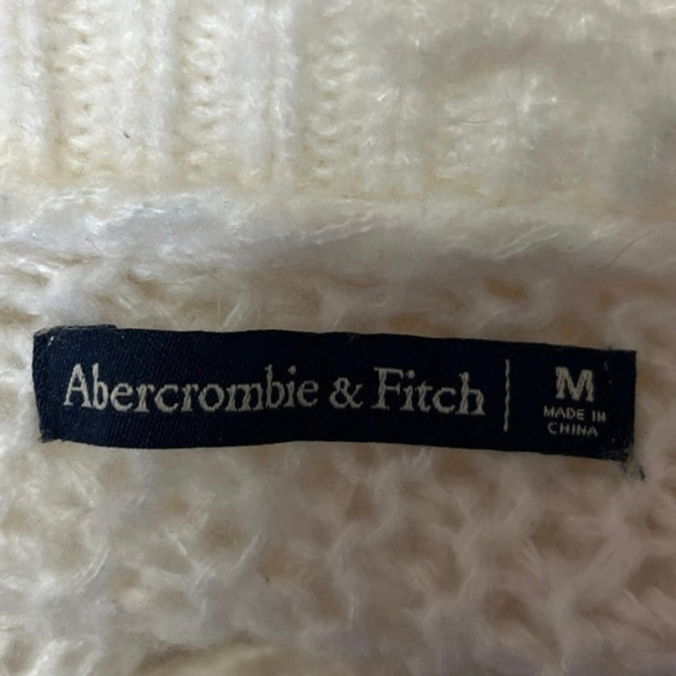 Abercrombie & Fitch Cream Waffle Knit V Back Long Sleeve Sweater Top Size M