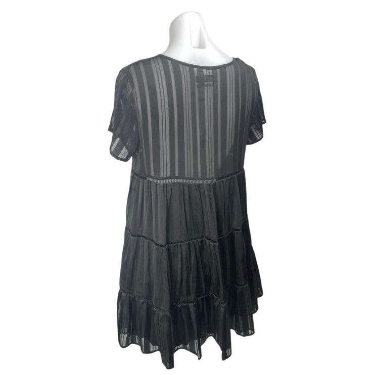 Urban Outfitters Black V-neck Short Sleeve Tiered Sheer Mini A-line Dress Size S