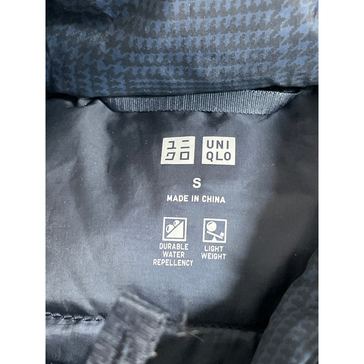 Uniqlo Ultra Light Houndstooth Women's Blue Full Zip Puffer Vest Jacket Size S