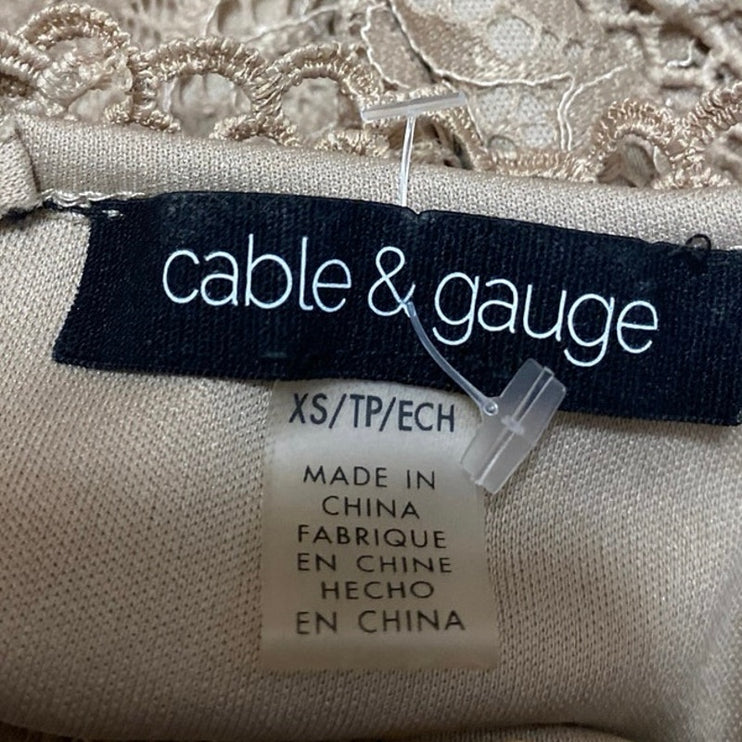 Cable & Gauge Brown Tan Floral Lace Mock Neck Sleeveless Blouse Tank Top Size XS
