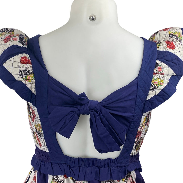 Sea Pippin Blue Floral Patchwork Ruffle Smocked Apron A Line Maxi Dress Size 6