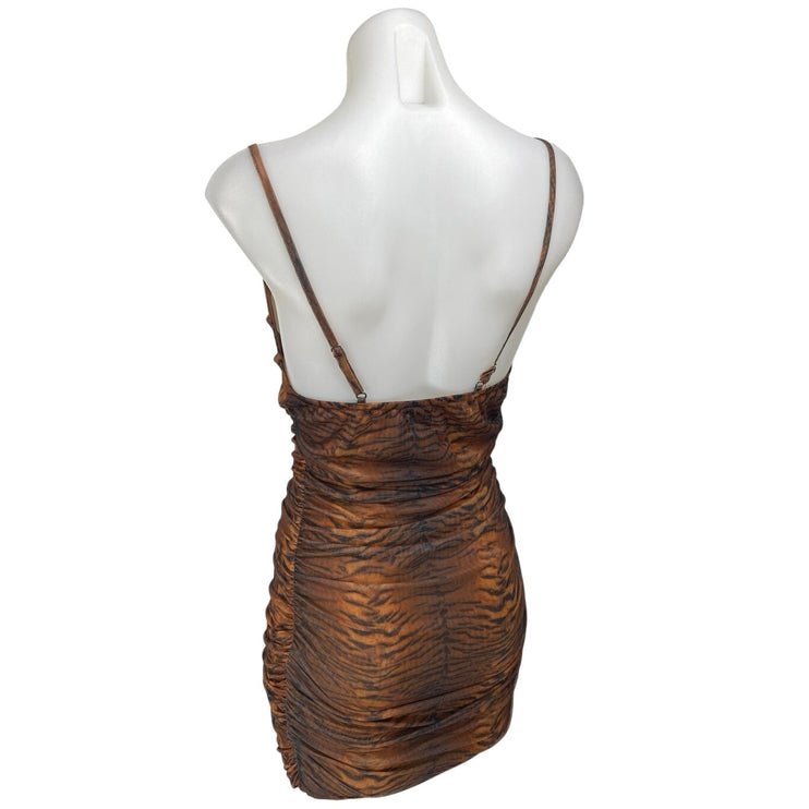 Polly Black Brown Tiger Animal Print Sleeveless Cami Tank Mini Bodycon Dress 2