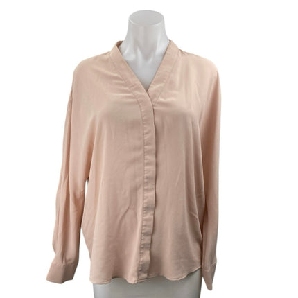 MNG Mango Women's Pink V Neck Long Sleeve Button Up Shirt Blouse Top Size 8