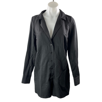 Zara Womens Black Button Down Long Sleeve Notch Lapel Shirt Romper Shorts Size M