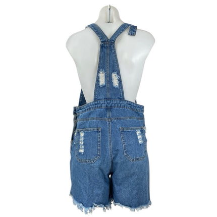The Rockn Rev Womens Blue Denim Distressed Overall Jeans Jumpsuit Romper Size 4