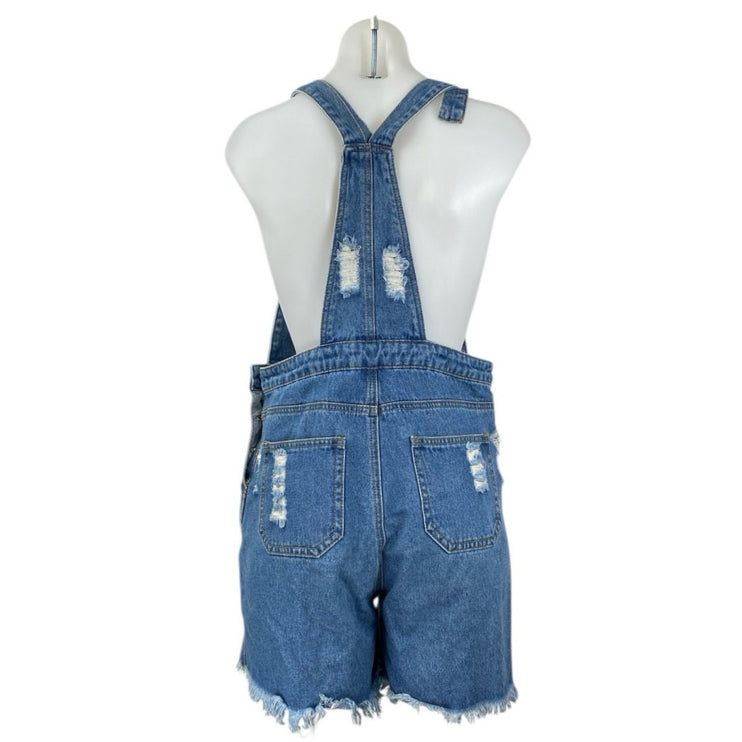 The Rockn Rev Womens Blue Denim Distressed Overall Jeans Jumpsuit Romper Size 4