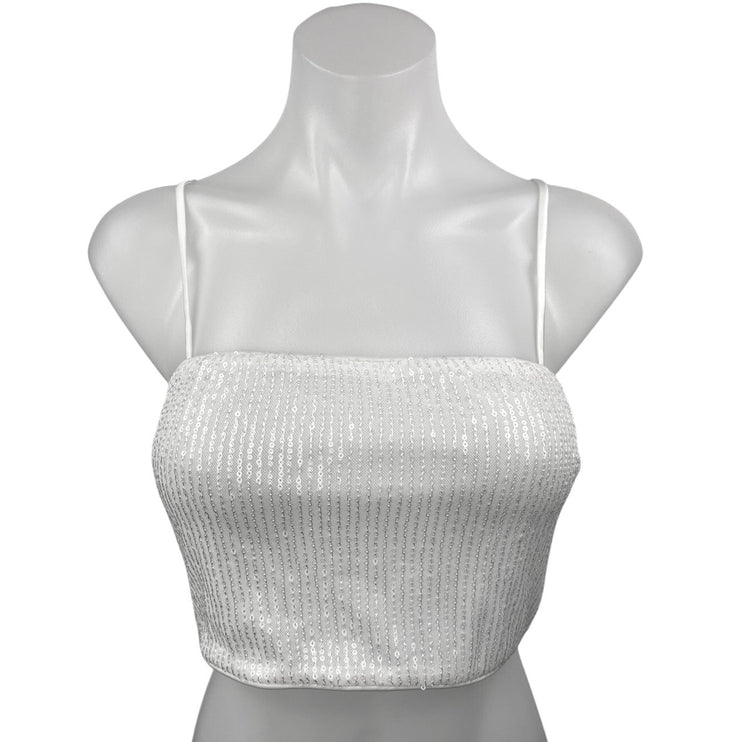 NEW 12th Tribe White Soiree Sequin Sparkly Shimmer Camisole Crop Tank Top Size S