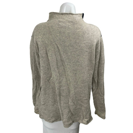 Qi 100% Cashmere Colorblock Cable Knit Funnel Neck Long Sleeve Sweater Top Sz M