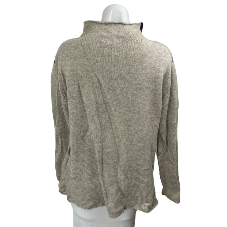 Qi 100% Cashmere Colorblock Cable Knit Funnel Neck Long Sleeve Sweater Top Sz M