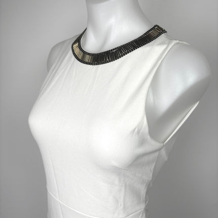 H&M White Gold Beaded Neck Formal Cocktail Bodycon Sheath Mini Dress S Brie H&M White Gold Beaded Neck Formal Cocktail Bodycon Sheath Mini Dress S Brie