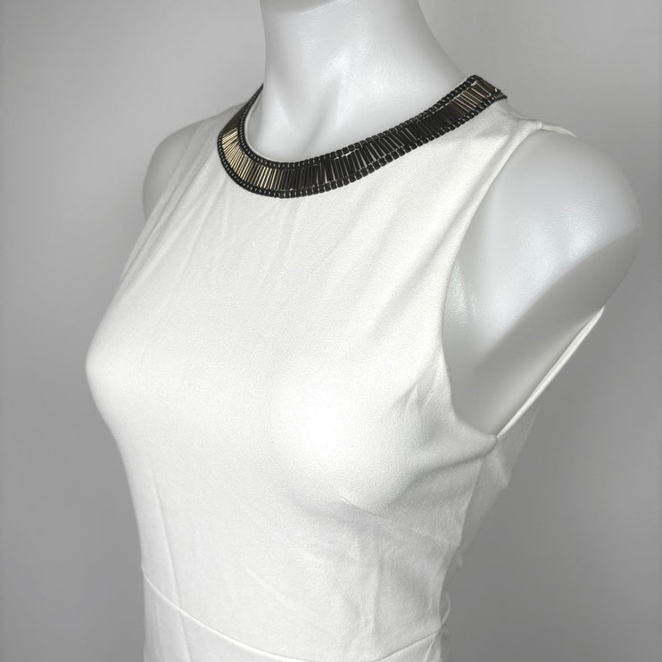 H&M White Gold Beaded Neck Formal Cocktail Bodycon Sheath Mini Dress Size S