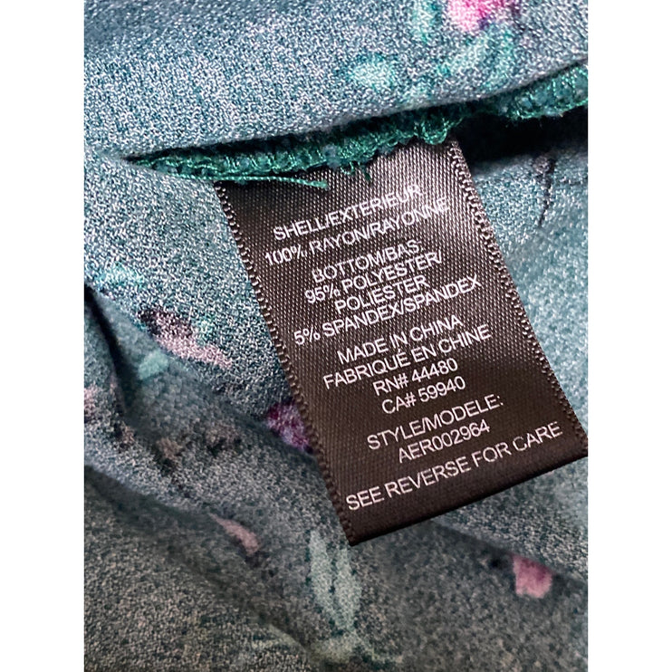 AFRM Green Floral Long Puff Sleeve Peasant Button Up Blouse Bodysuit Top Size M