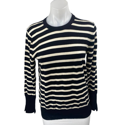 Zara Womens Black White Long Sleeve Crew Neck Knit Pullover Sweater Top Size XL