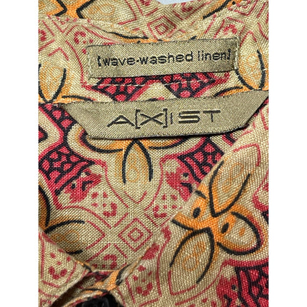 Axist 100% Linen Men's Multicolor Geometric Short Sleeve Button Down Shirt Top M