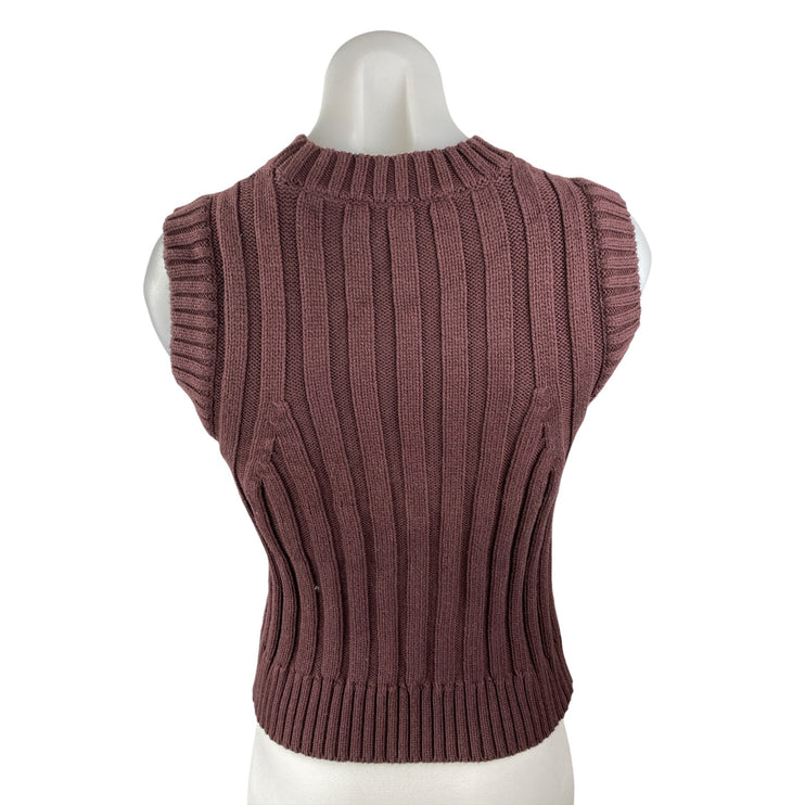 Zara Women's Brown Sleeveless Ribbed Knit Crew Neck Sweater Tank Top Size S