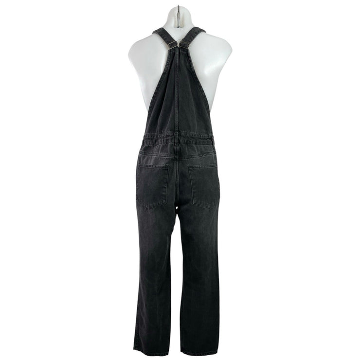 Love Tree Women's Black Washed Distressed Bib Straight Denim Jean Overalls Sz M