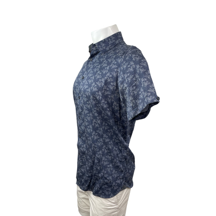 Ted Baker Men's Blue Palm Tree Short Sleeve Button Down Camp Shirt Top Size M