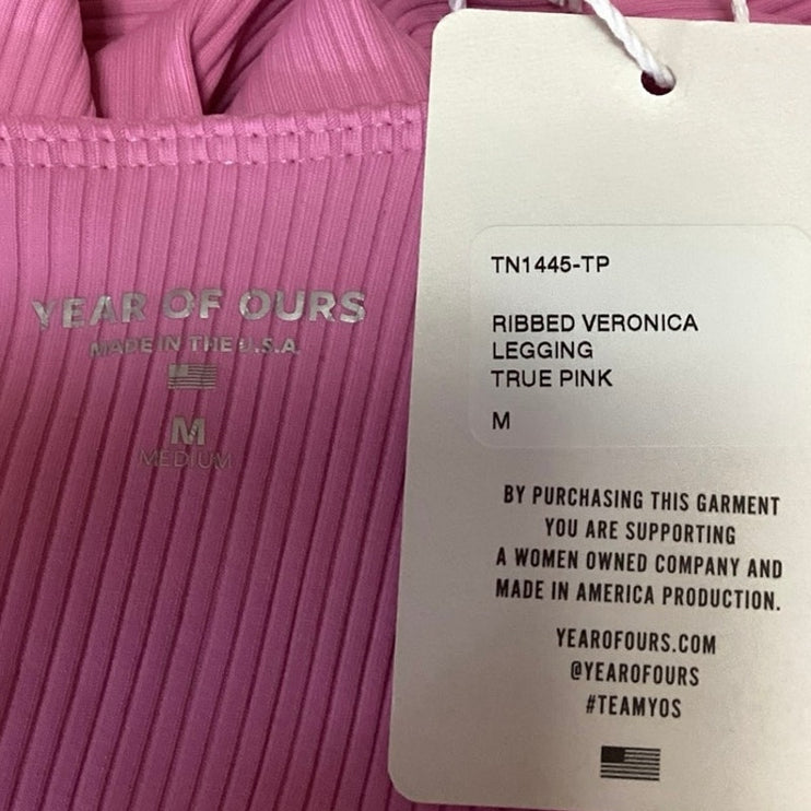 Years Of Ours Veronica NWT Pink Ribbed Low Rise Pull On Activewear Leggings Sz M