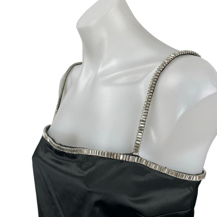 NEW Abercrombie & Fitch Black Satin Rhinestone Mini Cami Tank Shift Slip Dress M